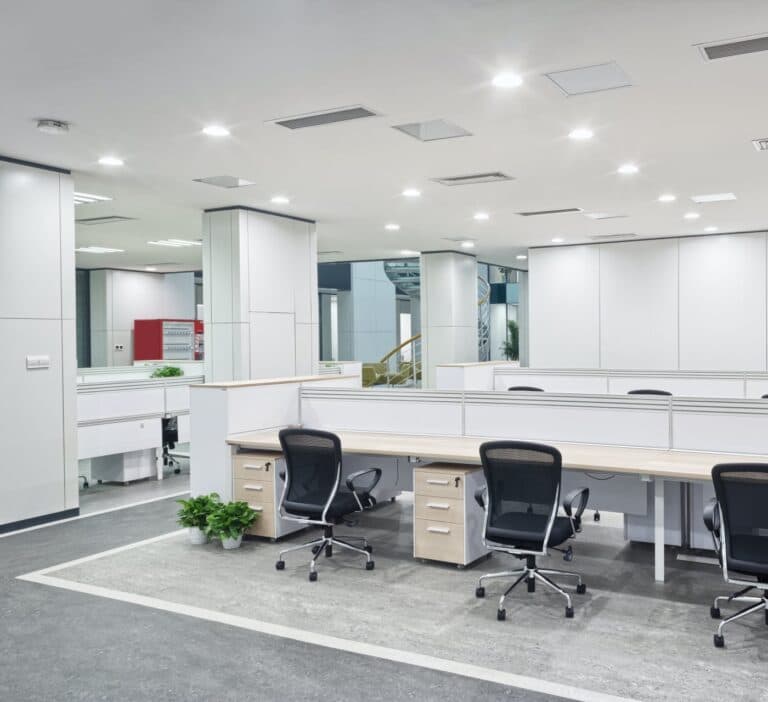 Modern office with cubicles and workstations installed by Undergrads