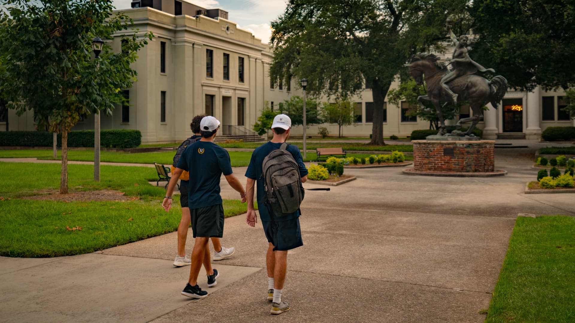 Undergrads student crew on a college campus