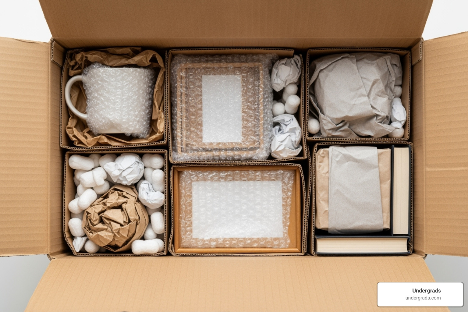 A well-packed box with items wrapped and cushioned - dorm room movers boxes