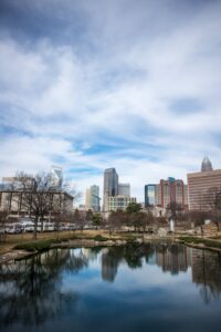 Charlotte, North Carolina skyline with Romare Bearden Park in the foreground